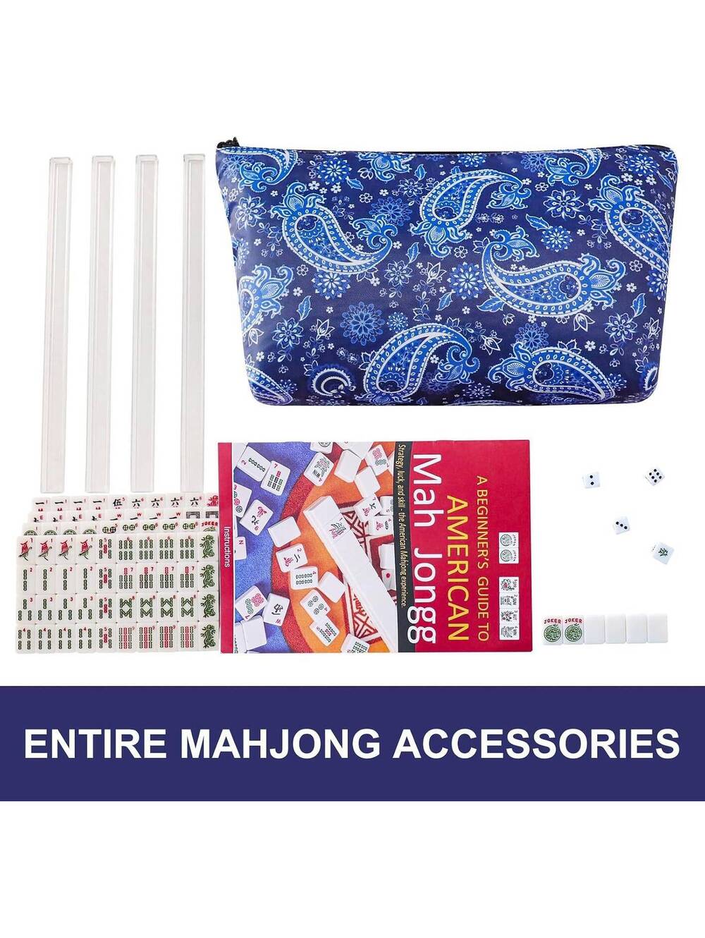Travel Mini American Mahjong Set - 166 White Tiles, 4 Racks, Blue Bag - Picture 6 of 9